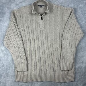 Old Navy Men's Sweater 2XL Cable Knit 1/4 Zip Cotton Oatmeal Preppy Classic